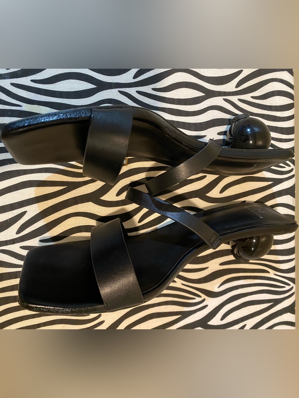 Black Square-Toe Sandals with Sculpted Ball Heels